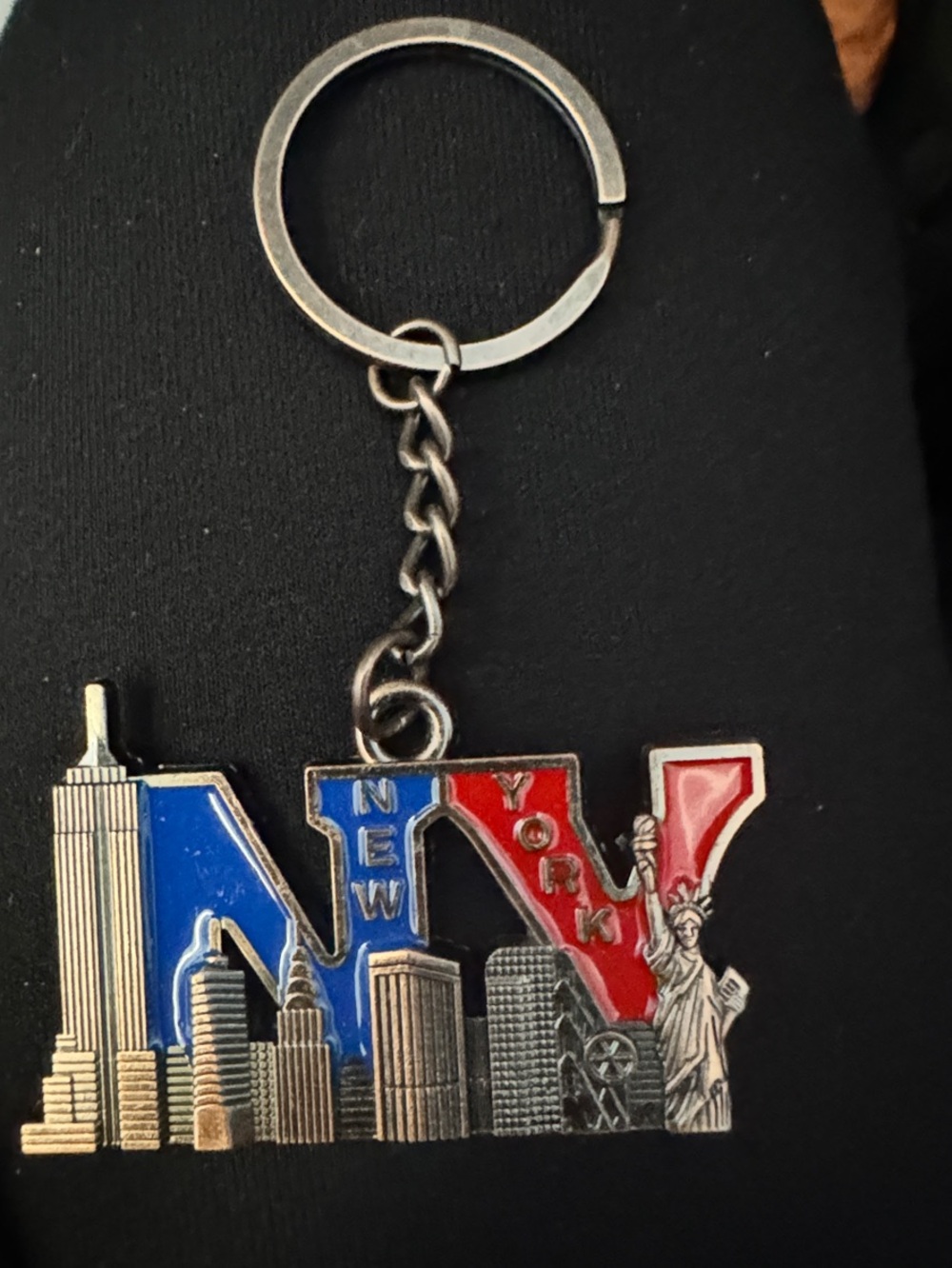 NY City Skyline Keychain with Red & Blue NY Letters
